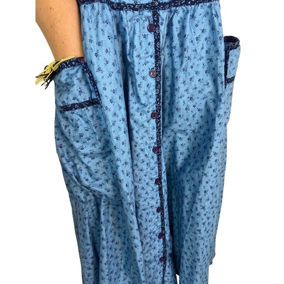Gunne Sax by Jessica McClintock Blue Dress Floral Jumper Summer - Picture 2 of 8